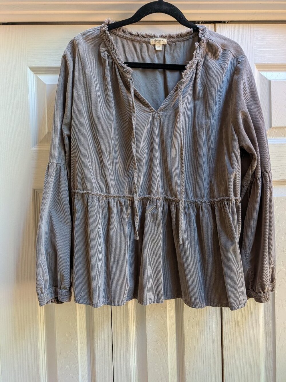 Dylan Women's Blouse Gray Corduroy with Ties Size L